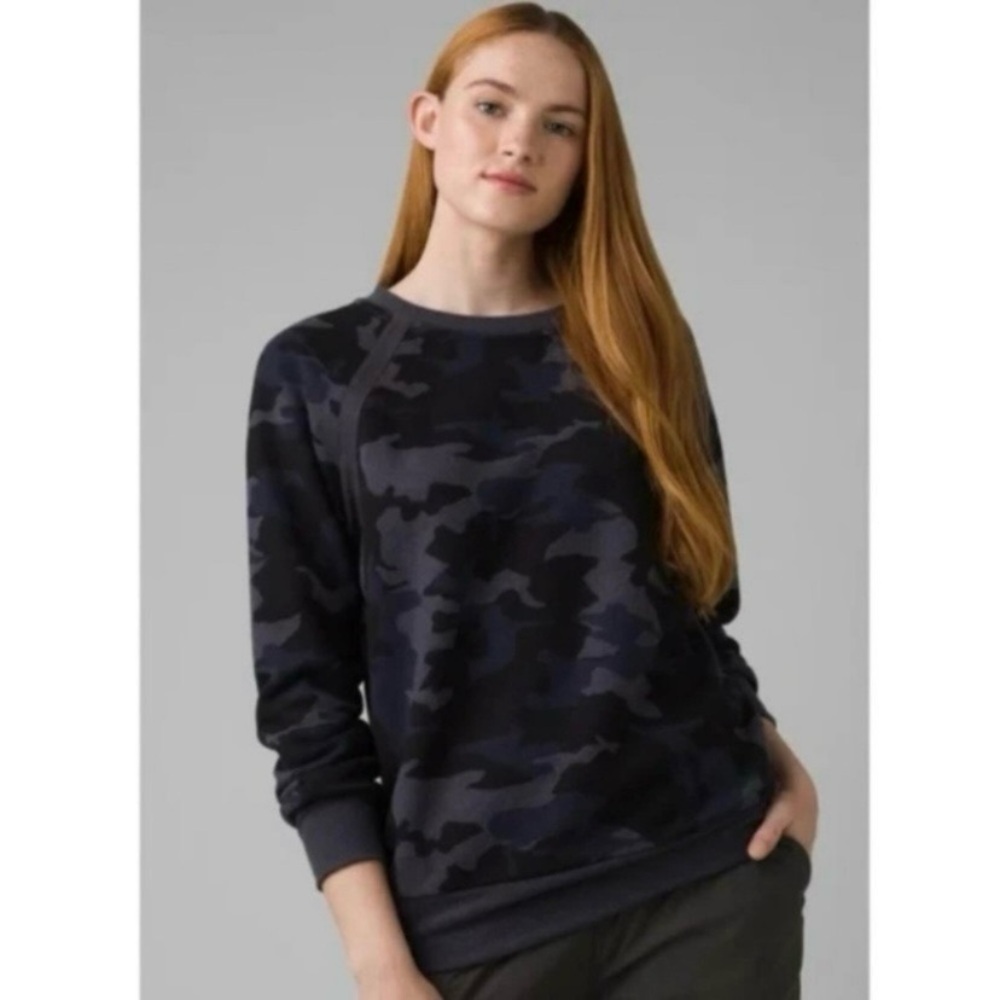 Prana Size XS Cozy Up Sweatshirt Nautical Blue Black Gray Camouflage NWT